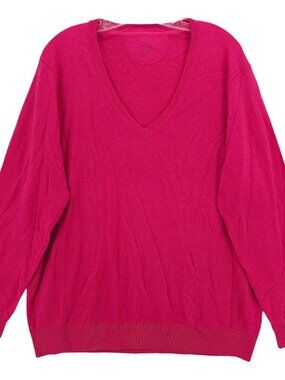 WOOLX  Francesca Sweater V-Neck Pullover Pink 100% Merino Wool EUC Women's XL